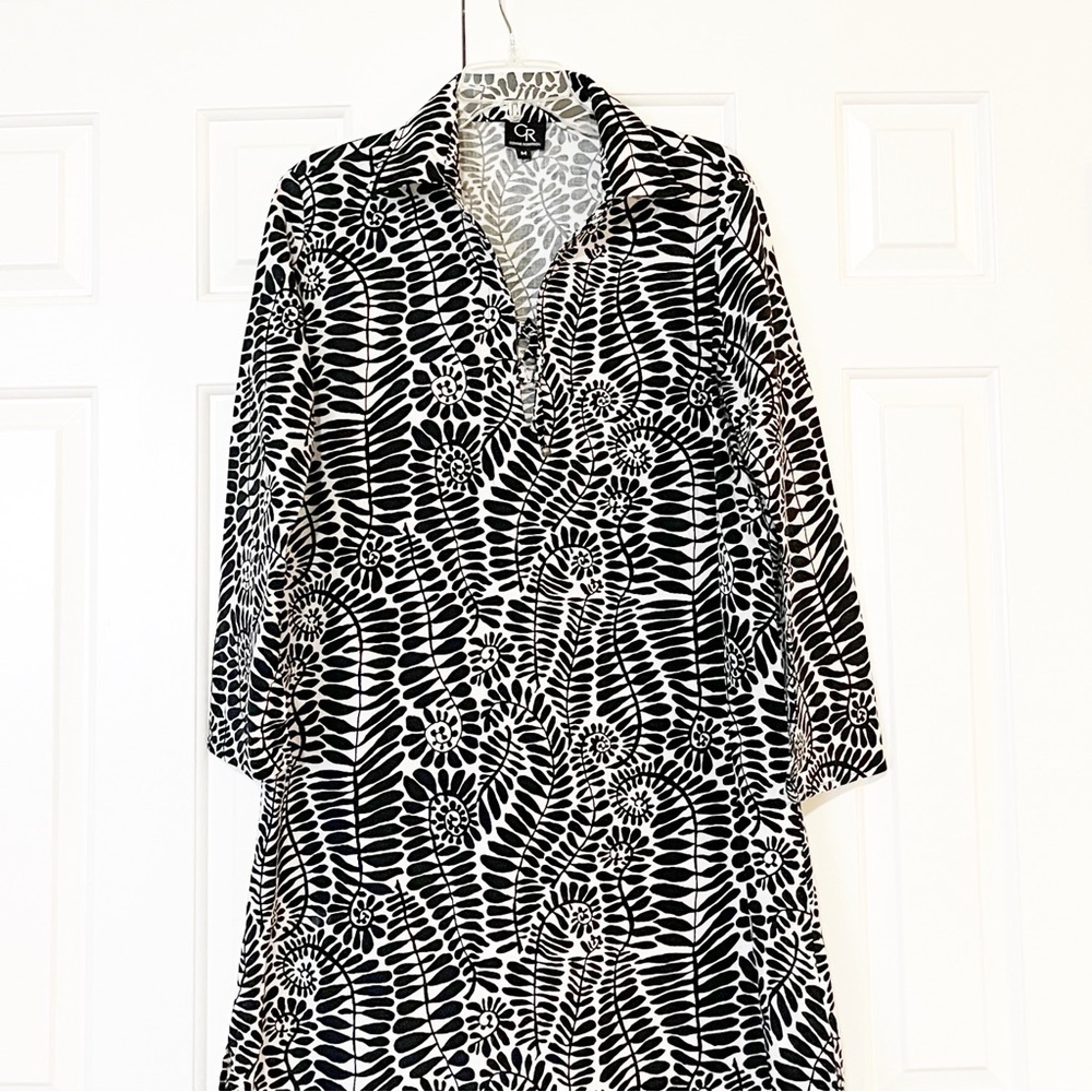 Connie Roberson Black & White Long Sleeve Patterned 100% Cotton Dress - Picture 14 of 14